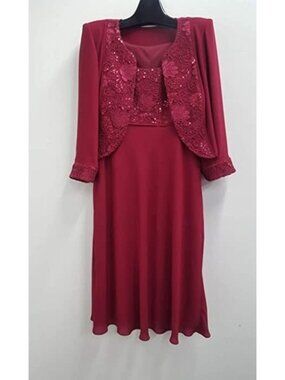 Le Bos Midi Dress Cardigan 2 Pc Set Size 10 Red Sequins  Wedding Formal NEW